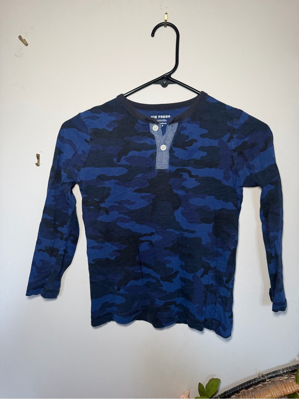Joe Fresh Blue Camouflage Long Sleeve Henley